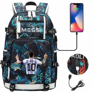 Szkolno podróżny plecak piłkarski pakowny z USB Messi 