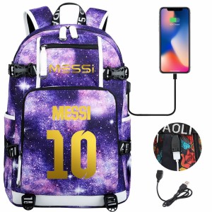 Szkolno podróżny plecak piłkarski pakowny z USB Messi 