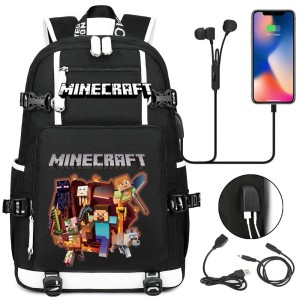 Plecak dziecięcy szkolny podróżny z przejściem USB Minecraft Odblaskowy