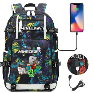 Plecak dziecięcy szkolny podróżny z przejściem USB Minecraft Odblaskowy