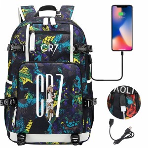 Szkolno podróżny plecak piłkarski pakowny z USB Ronaldo CR7