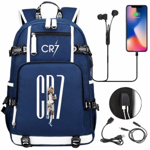 Szkolno podróżny plecak piłkarski pakowny z USB Ronaldo CR7