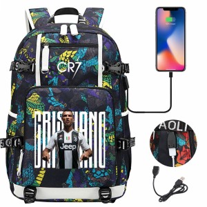 Szkolno podróżny plecak piłkarski pakowny z USB Ronaldo CR7