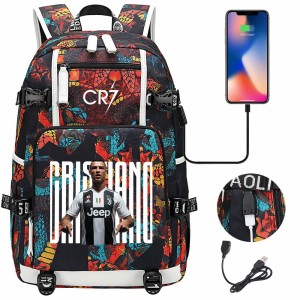 Szkolno podróżny plecak piłkarski pakowny z USB Ronaldo CR7