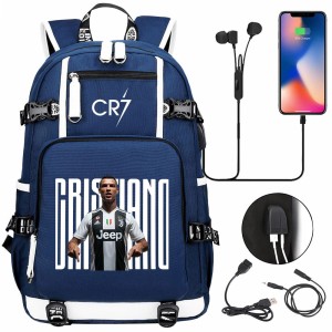 Szkolno podróżny plecak piłkarski pakowny z USB Ronaldo CR7
