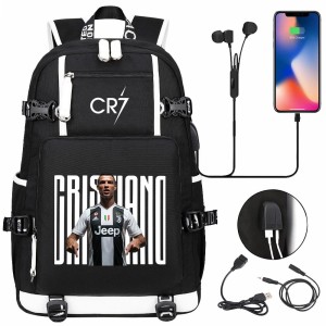 Szkolno podróżny plecak piłkarski pakowny z USB Ronaldo CR7