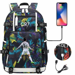 Szkolno podróżny plecak piłkarski pakowny z USB Ronaldo CR7