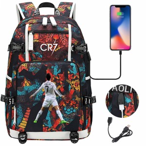 Szkolno podróżny plecak piłkarski pakowny z USB Ronaldo CR7