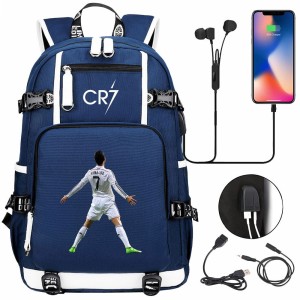 Szkolno podróżny plecak piłkarski pakowny z USB Ronaldo CR7