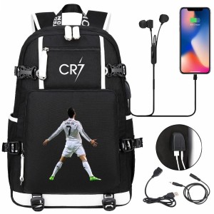 Szkolno podróżny plecak piłkarski pakowny z USB Ronaldo CR7