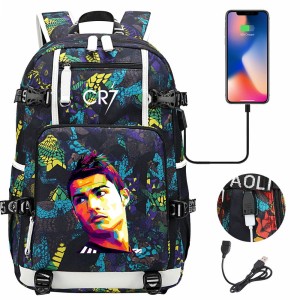 Szkolno podróżny plecak piłkarski pakowny z USB Ronaldo CR7