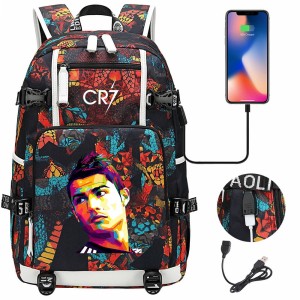 Szkolno podróżny plecak piłkarski pakowny z USB Ronaldo CR7