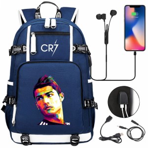 Szkolno podróżny plecak piłkarski pakowny z USB Ronaldo CR7