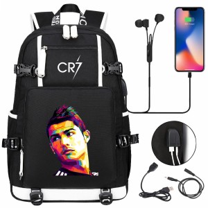 Szkolno podróżny plecak piłkarski pakowny z USB Ronaldo CR7