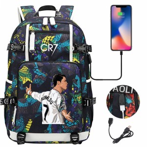 Szkolno podróżny plecak piłkarski pakowny z USB Ronaldo CR7