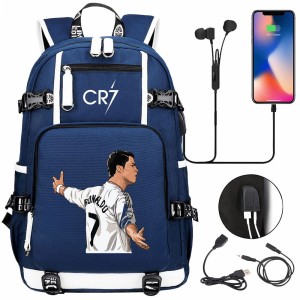 Szkolno podróżny plecak piłkarski pakowny z USB Ronaldo CR7