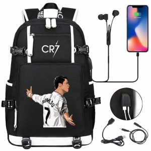 Szkolno podróżny plecak piłkarski pakowny z USB Ronaldo CR7