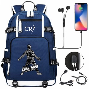 Szkolno podróżny plecak piłkarski pakowny z USB Ronaldo CR7