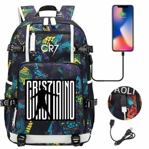 Szkolno podróżny plecak piłkarski pakowny z USB Ronaldo CR7