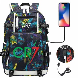 Szkolno podróżny plecak piłkarski pakowny z USB Ronaldo CR7