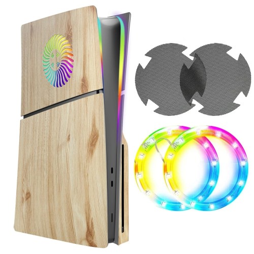 Wymienna obudowa do konsoli Sony PS5 RGB Drewniana.jpeg