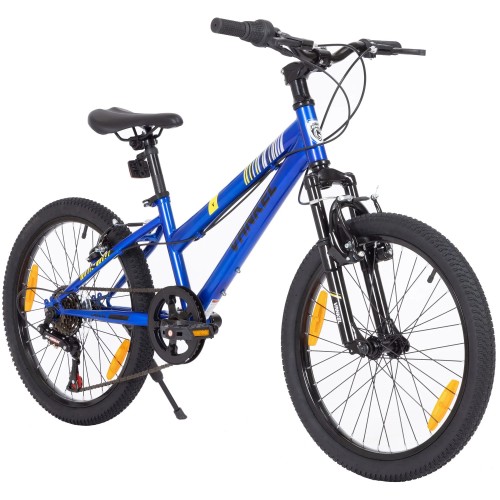 Niebieski rower górski MTB Vankel 20 cali dla dziecka z amortyzacją i 6 biegami.