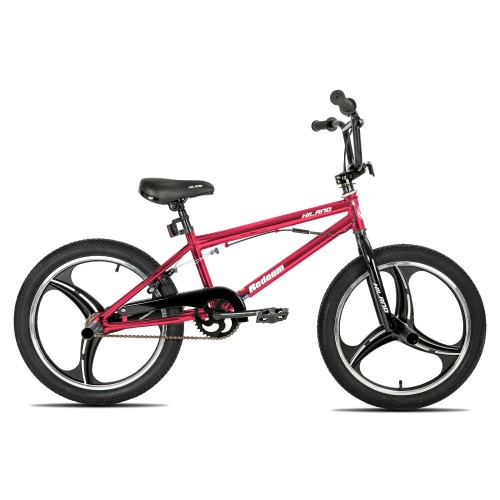 Rower BMX Hiland 20 cali z tęczowym wykończeniem olejowym, 3-ramiennymi felgami i rotorem 360 stopni do freestyle'u.