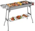 Srebrny grill polowy ze stali nierdzewnej łączący funkcję klasycznego rusztu oraz metalowej patelni grillowej