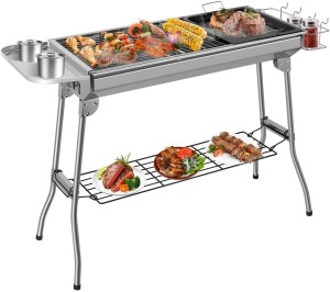Grill turystyczny składany ze stali nierdzewnej z płytą i półkami
