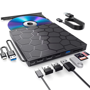 Zewnętrzny Napęd CD/DVD 7w1 USB 3.0 i USB-C Nagrywarka Hub USB Czytnik Kart SD/TF