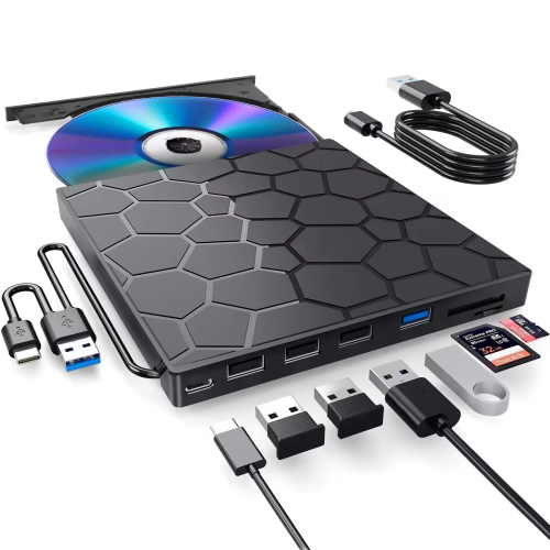 Zewnętrzny Napęd CD/DVD 7w1 USB 3.0 i USB-C Nagrywarka Hub USB Czytnik Kart SD/TF