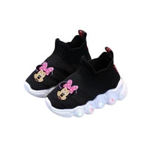Buty dziecięce myszka Minnie led świecące czarne wsuwane na lato 